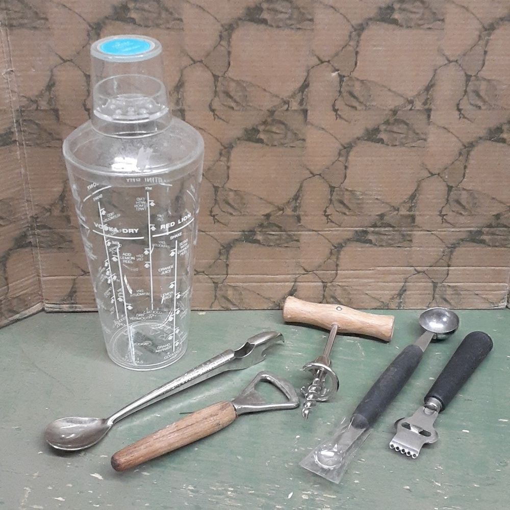 Bundle of‎ vintage bar tender's friends with directions on mixer.